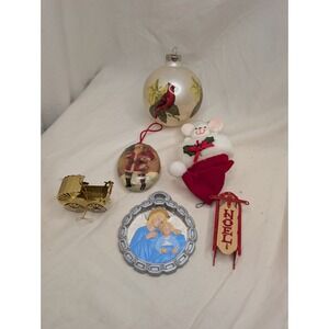 Bundle Of Vintage Christmas Ornaments Oval Paper Santa Baby Carriage